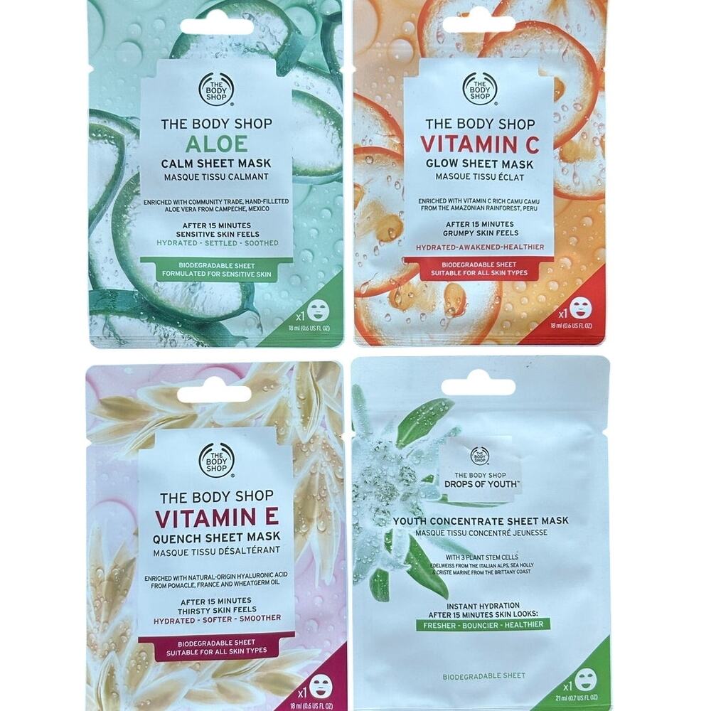The Body Shop Drops of Youth Aloe Vit C Vit E Sheet Mask SET of 4 NLA HTF